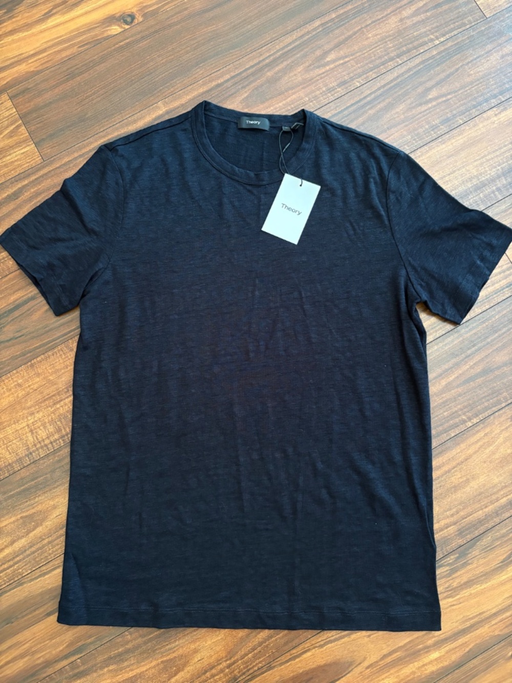 Theory Essential Storm Linen Tee Shirt Mens Medium Eclipse Navy Blue NWT
